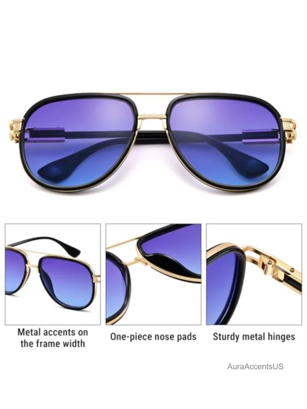 Oversized Aviator Sunglasses Metal Gradient UV400 Square Full-Frame Retro